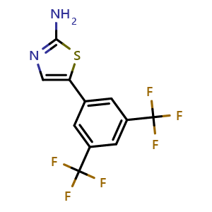 Chemical structure of 5-(3,5-Bis(trifluoromethyl)phenyl)thiazol-2-amine , CAS 1770153-44-0, AChemBlock X179370