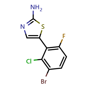 Chemical structure of 5-(3-Bromo-2-chloro-6-fluorophenyl)thiazol-2-amine , CAS 2764733-57-3, AChemBlock X179378