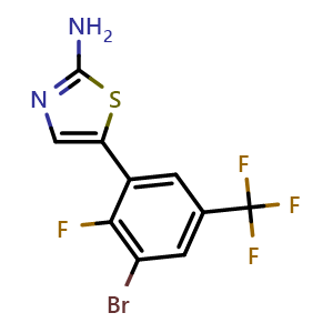 Chemical structure of 5-(3-Bromo-2-fluoro-5-(trifluoromethyl)phenyl)thiazol-2-amine , CAS 2764732-42-3, AChemBlock X179379