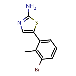 Chemical structure of 5-(3-Bromo-2-methylphenyl)thiazol-2-amine , CAS 2755721-79-8, AChemBlock X179382