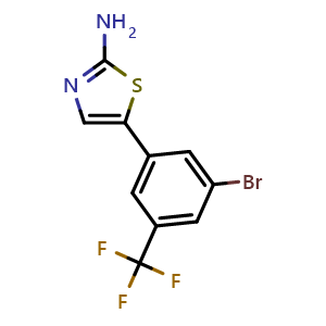 Chemical structure of 5-(3-Bromo-5-(trifluoromethyl)phenyl)thiazol-2-amine , CAS 2807469-97-0, AChemBlock X179388