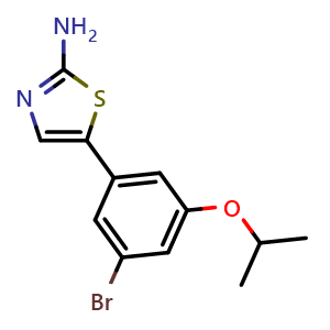 Chemical structure of 5-(3-Bromo-5-isopropoxyphenyl)thiazol-2-amine , CAS 2755718-45-5, AChemBlock X179393