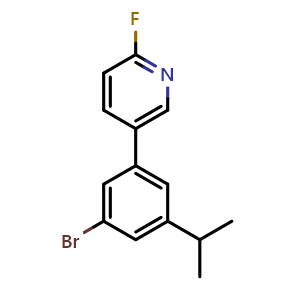 Chemical structure of 5-(3-Bromo-5-isopropylphenyl)-2-fluoropyridine , CAS 2755719-01-6, AChemBlock X179395