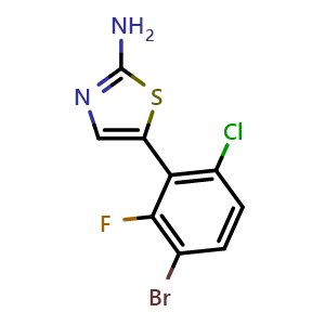 Chemical structure of 5-(3-Bromo-6-chloro-2-fluorophenyl)thiazol-2-amine , CAS 2764729-47-5, AChemBlock X179399