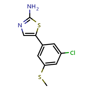 Chemical structure of 5-(3-Chloro-5-(methylthio)phenyl)thiazol-2-amine , CAS 2764729-90-8, AChemBlock X179409