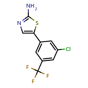 Chemical structure of 5-(3-Chloro-5-(trifluoromethyl)phenyl)thiazol-2-amine , CAS 2734778-02-8, AChemBlock X179411