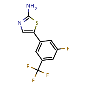 Chemical structure of 5-(3-Fluoro-5-(trifluoromethyl)phenyl)thiazol-2-amine , CAS 1712432-71-7, AChemBlock X179426