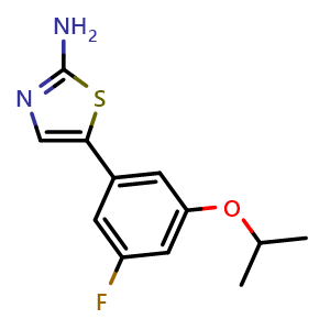 Chemical structure of 5-(3-fluoro-5-isopropoxyphenyl)thiazol-2-amine , CAS 2755718-24-0, AChemBlock X179427