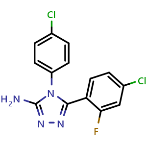 Chemical structure of 5-(4-chloro-2-fluorophenyl)-4-(4-chlorophenyl)-4H-1,2,4-triazol-3-amine , CAS 2830217-61-1, AChemBlock X179484