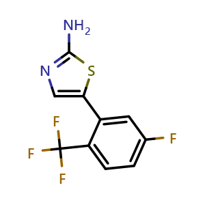 Chemical structure of 5-(5-Fluoro-2-(trifluoromethyl)phenyl)thiazol-2-amine , CAS 2734778-99-3, AChemBlock X179531