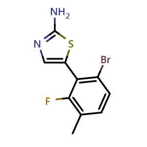 Chemical structure of 5-(6-Bromo-2-fluoro-3-methylphenyl)thiazol-2-amine , CAS 2734773-39-6, AChemBlock X179542