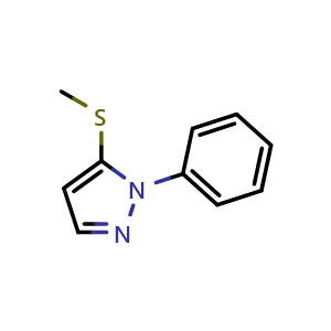 Chemical structure of 5-(Methylthio)-1-phenyl-1H-pyrazole , CAS 98325-92-9, AChemBlock X179563