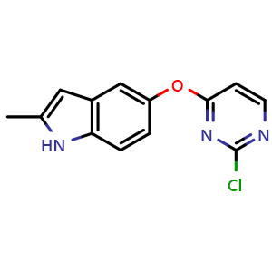 Chemical structure of 5-[(2-chloro-4-pyrimidinyl)oxy]-2-methyl-1H-Indole , CAS 1071105-16-2, AChemBlock X179591