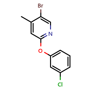 Chemical structure of 5-bromo-2-(3-chlorophenoxy)-4-methylpyridine , CAS 1779029-08-1, AChemBlock X179640