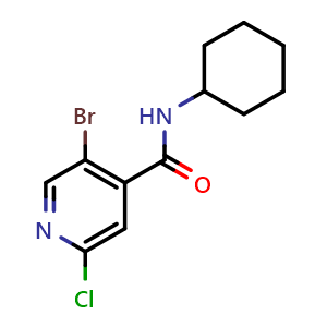 Chemical structure of 5-Bromo-2-chloro-N-cyclohexylisonicotinamide , CAS 2005691-09-6, AChemBlock X179671
