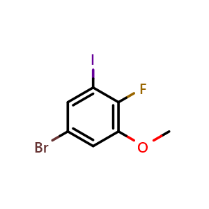 Chemical structure of 5-bromo-2-fluoro-1-iodo-3-methoxybenzene , CAS 2386783-58-8, AChemBlock X179685