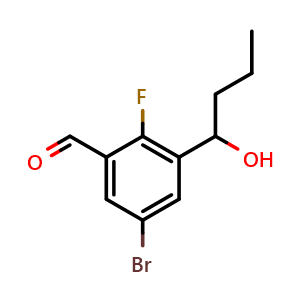 Chemical structure of 5-Bromo-2-fluoro-3-(1-hydroxybutyl)benzaldehyde , CAS 2755724-23-1, AChemBlock X179689