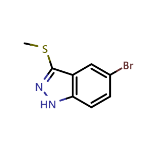 Chemical structure of 5-Bromo-3-(methylthio)-1H-indazole , CAS 201227-23-8, AChemBlock X179730