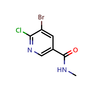 Chemical structure of 5-bromo-6-chloro-N-methylnicotinamide , CAS 1881579-95-8, AChemBlock X179765