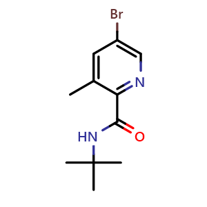 Chemical structure of 5-Bromo-N-(tert-butyl)-3-methylpicolinamide , CAS 156072-91-2, AChemBlock X179768