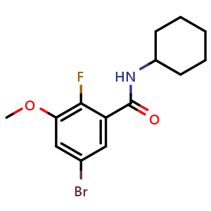Chemical structure of 5-Bromo-N-cyclohexyl-2-fluoro-3-methoxybenzamide , CAS 2586126-71-6, AChemBlock X179775