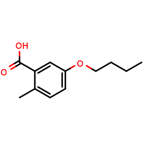 Chemical structure of 5-Butoxy-2-methylbenzoic acid , CAS 1284869-84-6, AChemBlock X179781