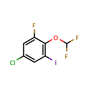 Chemical structure of 5-Chloro-2-(difluoromethoxy)-1-fluoro-3-iodobenzene , CAS 2384792-39-4, AChemBlock X179789