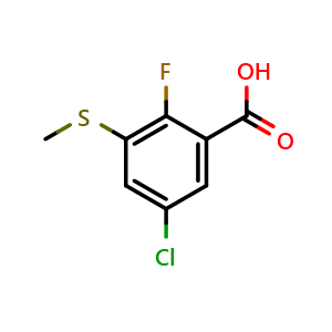Chemical structure of 5-Chloro-2-fluoro-3-(methylthio)benzoic acid , CAS 2734777-38-7, AChemBlock X179808