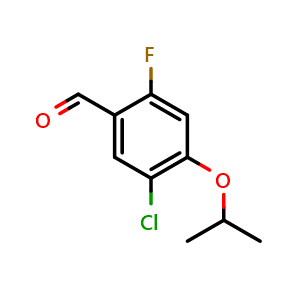 Chemical structure of 5-Chloro-2-fluoro-4-isopropoxybenzaldehyde , CAS 2807446-75-7, AChemBlock X179820