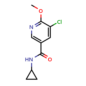 Chemical structure of 5-chloro-N-cyclopropyl-6-methoxynicotinamide , CAS 2624417-68-9, AChemBlock X179875