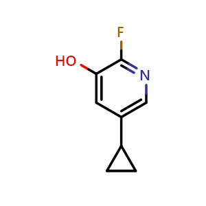 Chemical structure of 5-Cyclopropyl-2-fluoro-3-hydroxypyridine , CAS 2624417-26-9, AChemBlock X179882