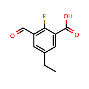 Chemical structure of 5-Ethyl-2-fluoro-3-formylbenzoic acid , CAS 2710669-92-2, AChemBlock X179896
