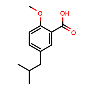 Chemical structure of 5-Isobutyl-2-methoxybenzoic acid , CAS 343316-31-4, AChemBlock X179956