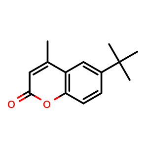 Chemical structure of 6-(1,1-dimethylethyl)-4-methyl-2H-1-Benzopyran-2-one , CAS 17874-32-7, AChemBlock X179985