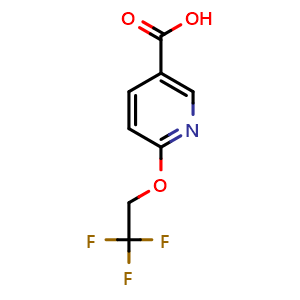Chemical structure of 6-(2,2,2-Trifiuoroethoxy)pyridine-3-carboxylic acid , CAS 175204-90-7, AChemBlock X179986