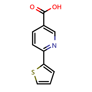 Chemical structure of 6-(2-Thienyl)nicotinic acid , CAS 179408-54-9, AChemBlock X179990