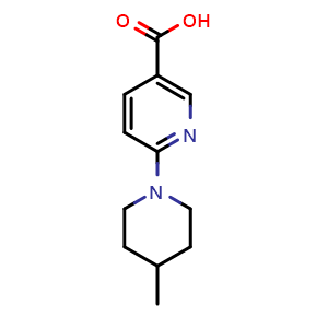 Chemical structure of 6-(4-methylpiperidin-1-yl)pyridine-3-carboxylic acid , CAS 926248-50-2, AChemBlock X179996