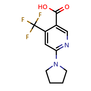 Chemical structure of 6-(pyrrolidin-1-yl)-4-(trifluoromethyl)pyridine-3-carboxylic acid , CAS 1045335-25-8, AChemBlock X180012