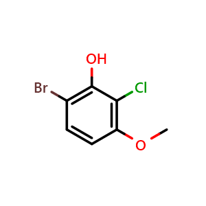 Chemical structure of 6-Bromo-2-chloro-3-methoxyphenol , CAS 1228957-06-9, AChemBlock X180025
