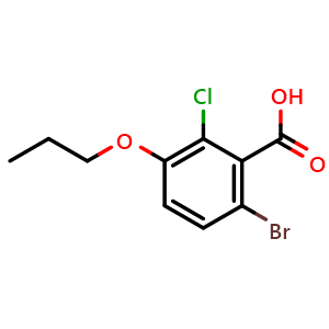 Chemical structure of 6-Bromo-2-chloro-3-propoxybenzoic acid , CAS 2807447-33-0, AChemBlock X180027