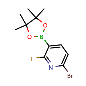 Chemical structure of 6-Bromo-2-fluoro-3-(4,4,5,5-tetramethyl-1,3,2-dioxaborolan-2-yl)pyridine , CAS 1310404-04-6, AChemBlock X180028