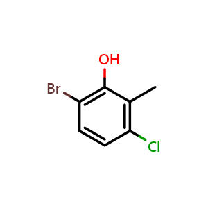 Chemical structure of 6-Bromo-3-chloro-2-methylphenol , CAS 55289-29-7, AChemBlock X180051