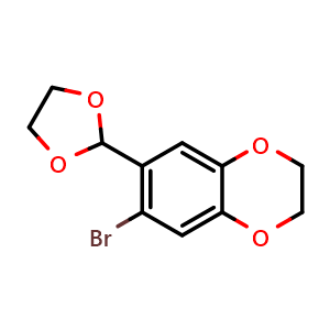 Chemical structure of 6-Bromo-7-(1,3-dioxolan-2-yl)-2,3-dihydrobenzo[b][1,4]dioxine , CAS 2807456-41-1, AChemBlock X180062