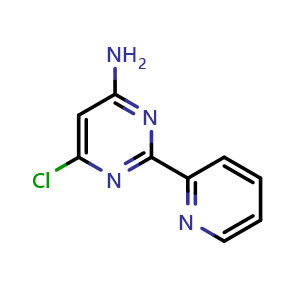 Chemical structure of 6-chloro-2-(2-pyridinyl)-4-pyrimidinamine , CAS 1014720-73-0, AChemBlock X180071