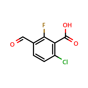Chemical structure of 6-Chloro-2-fluoro-3-formylbenzoic acid , CAS 2386056-75-1, AChemBlock X180077