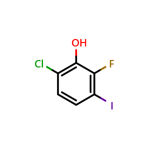 Chemical structure of 6-Chloro-2-fluoro-3-iodophenol , CAS 2384343-94-4, AChemBlock X180079