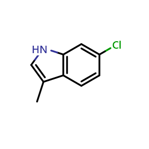Chemical structure of 6-chloro-3-methyl-1H-indole , CAS 158905-35-2, AChemBlock X180095
