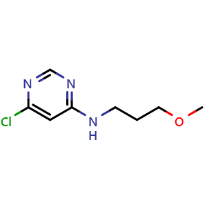 Chemical structure of 6-Chloro-N-(3-methoxypropyl)pyrimidin-4-amine , CAS 941294-46-8, AChemBlock X180097