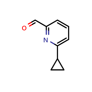 Chemical structure of 6-Cyclopropylpyridin-2-carbaldehyde , CAS 208111-24-4, AChemBlock X180105