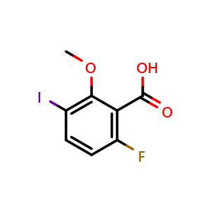 Chemical structure of 6-Fluoro-3-iodo-2-methoxybenzoic acid , CAS 2091622-62-5, AChemBlock X180117